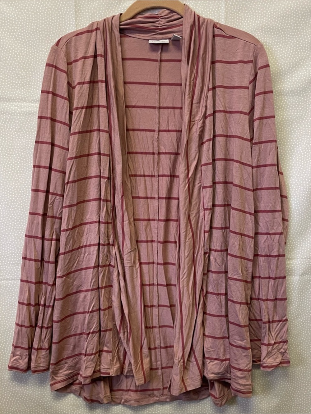 LOGO by Lori Goldstein Mixed Stripe Open Front Cardigan A288012 L - Pink